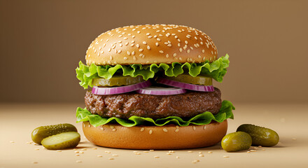 burger, yellow background 