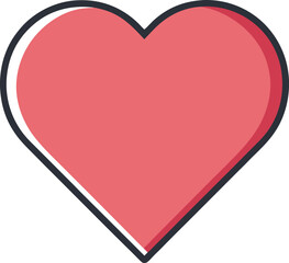 Illustration of Soft Red Heart Icon, An illustration of a soft red heart with a glossy finish and bold outline, symbolizing love and affection.  
