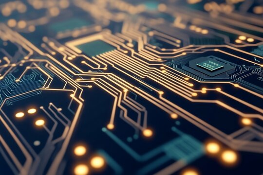 Close-up circuit board with intricate pathways