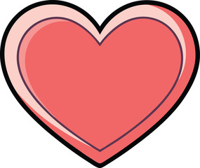 Illustration of Heart Icon with Black Outline, An illustration of a pink heart with a soft, glossy finish and a bold black outline, symbolizing love and affection.  
