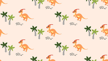 Dinosaurs seamless pattern background. Cute Dinosaurs illustration pattern. Cartoon Dinosaurs background. Perfect for fashion clothes, shirt, fabrics, textiles, wallpaper, decor, print, packaging.