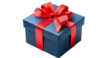 Fototapeta premium Blue gift box with red ribbon isolated on a Transparent background PNG