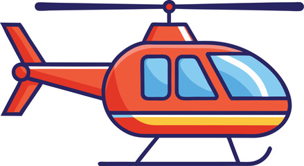 Illustration of Red Helicopter with Yellow Stripe, An illustrated red helicopter with a yellow stripe, featuring clear windows and a sleek, vibrant design.  
