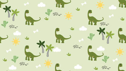 Dinosaurs seamless pattern background. Cute Dinosaurs illustration pattern. Cartoon Dinosaurs background. Perfect for fashion clothes, shirt, fabrics, textiles, wallpaper, decor, print, packaging.