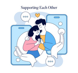 Long Distance Love. Flat Vector Illustration