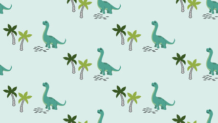 Fototapeta premium Dinosaurs seamless pattern background. Cute Dinosaurs illustration pattern. Cartoon Dinosaurs background. Perfect for fashion clothes, shirt, fabrics, textiles, wallpaper, decor, print, packaging.