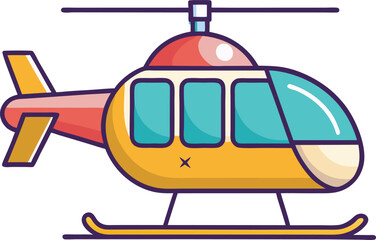 Illustration of Yellow and Red Helicopter Icon, An illustrated helicopter with a yellow and red design, featuring large windows and a streamlined, colorful look.  
