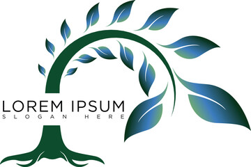 Abstract vibrant tree logo design, root vector - Tree of life logo design inspiration isolated on white background.	