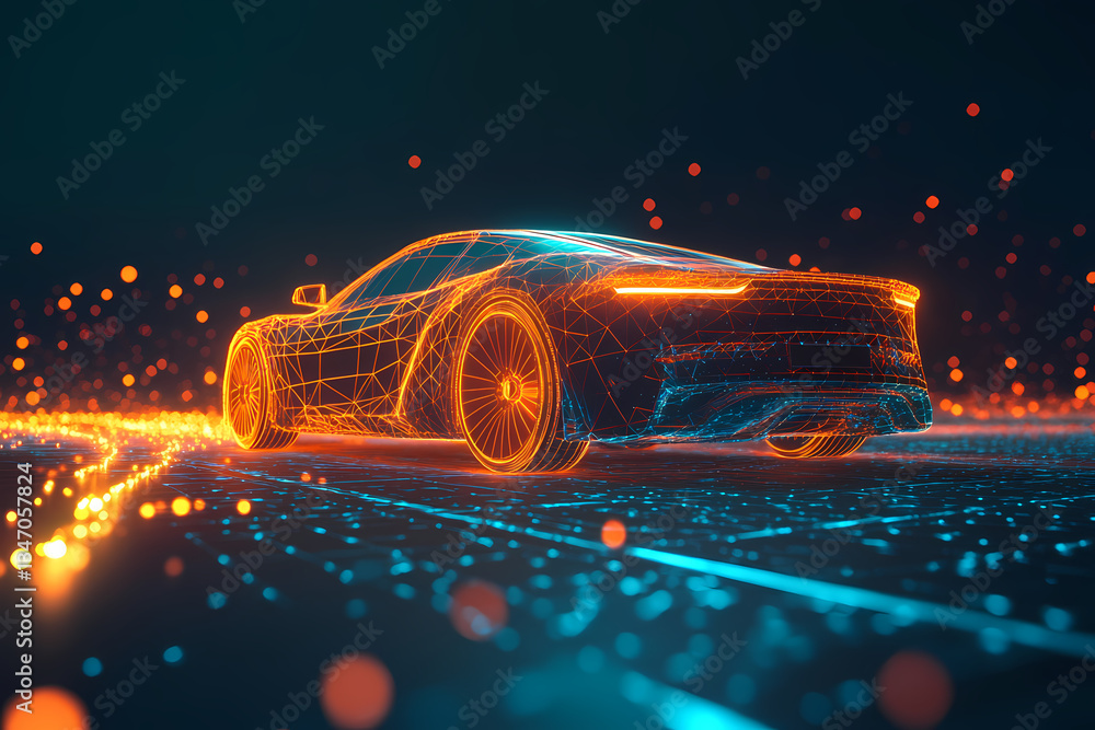 Poster futuristic automobile: a vibrant display of cutting-edge technology and automotive design, featuring