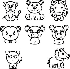 Cute Lion and Animal Faces – Fun Coloring Page for Kids