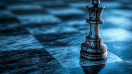 Dark wooden queen chess piece standing on marble