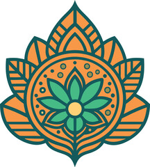 Orange and Green Floral Mandala Design, A vibrant mandala design featuring orange and green colors, with a central flower, symbolizing balance, harmony, and spiritual growth.

