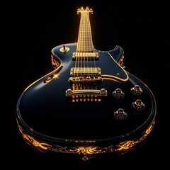 Luxurious Black Electric Guitar with Golden Accents