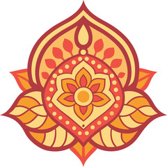 Orange and Yellow Mandala with Floral Design, An intricate mandala design with orange and yellow hues, featuring floral and leaf patterns, symbolizing spiritual harmony and peace.

