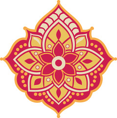 Red and Yellow Floral Mandala Design, An intricate red and yellow mandala design featuring a central flower, symbolizing peace, harmony, and balance.
