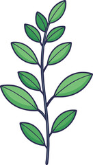 Green Plant Branch with Leaves Illustration, A vibrant and clean illustration of a green plant branch with leaves, symbolizing nature and healthy growth.

