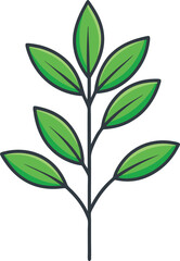 Illustration of Green Plant Branch with Leaves, A simple and clean illustration of a green plant branch featuring vibrant leaves, representing nature and organic growth.
