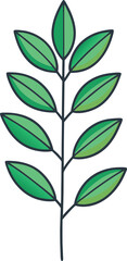 Green Plant Stem with Leaves Illustration, A simple and clean illustration of a plant stem with green leaves, symbolizing nature, growth, and freshness.
