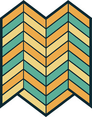 Chevron Pattern in Teal, Orange, and Yellow, A vibrant chevron pattern using teal, orange, and yellow colors, creating a bold and dynamic geometric design.
