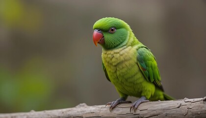 Green Parrot Perching on Branch Detailed Shot Avian Wildlife Image