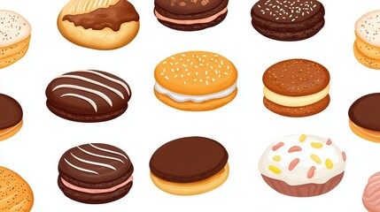 Delectable donut display, a colorful assortment of sweet treats with various toppings and flavors