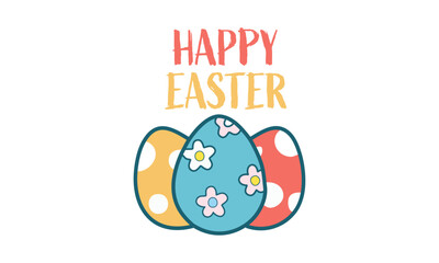 Happy Easter Clipart with Pastel Eggs and Flowers. Spring Holiday Design
