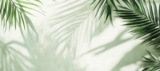 Green Leafy Palm Shadows on Light Background Creating a Tropical Nature Vibe Perfect for Eco-Friendly or Relaxation Themes and Designs