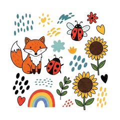 Naklejka premium Whimsical Mini Doodle: A Playful Tapestry of Colors and Shapes