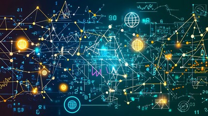 Floating Mathematical Symbols in Digital Educational Futuristic Concept