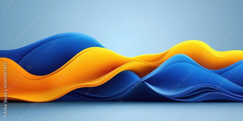 Poster vibrant blue and yellow waves flowing smoothly, creating a dynamic and modern design element.