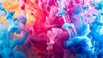 Obraz premium Colorful Ink Explosion Background with Pink, Blue, and Yellow Tones