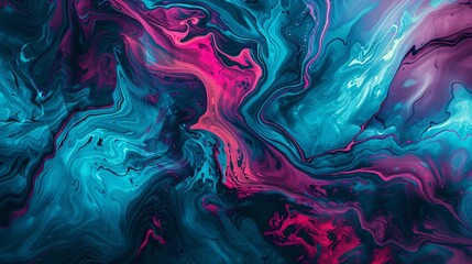 Obraz premium Dark Fluid Marble Background with Blue and Pink Swirls