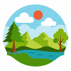  a natural view landscape with trees and mountains