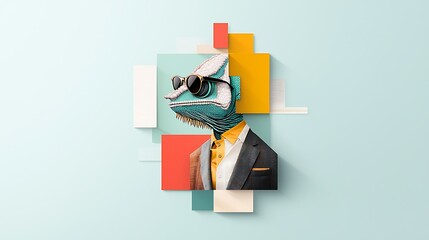 Stylish chameleon portrait in a geometric collage
