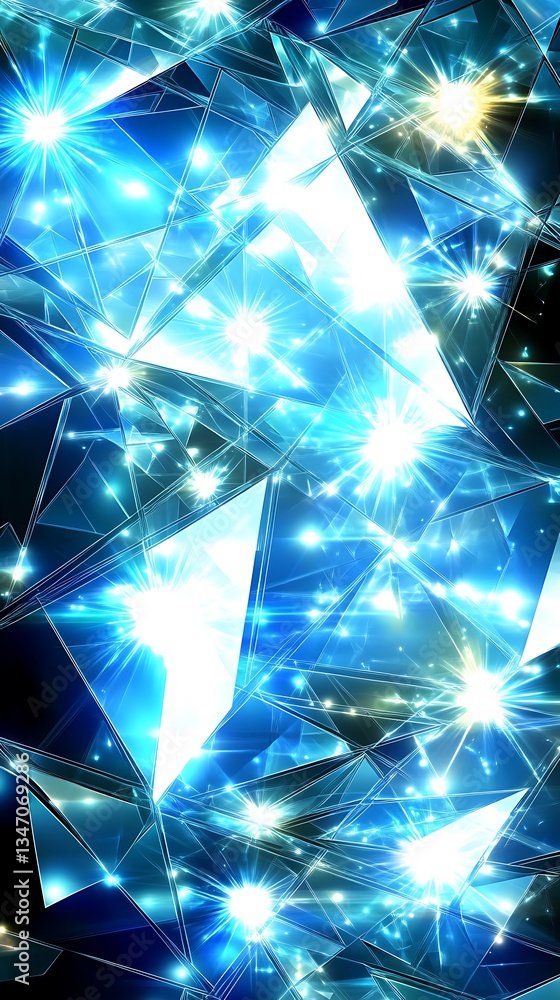 Poster futuristic glowing geometric pattern with triangles and starburst effect