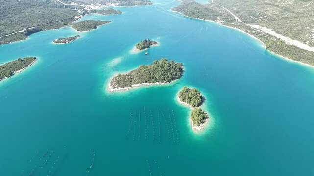 Aerial panoramic view of a Ston bay between continental Croatia and the Pelje&scaron;ac Peninsula in the Dalmatia Region