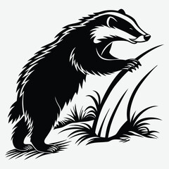 A badger clawing at dirt image silhouette design vector art and illustration