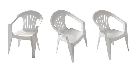 three white chairs isolated in the background