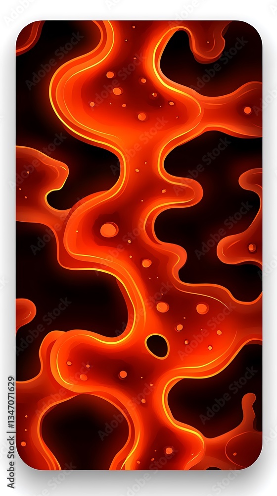 Poster intricate glowing network of fiery liquid forms on a deep dark background