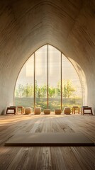 Tranquil Zen Garden Meditation Room Sunrise.
