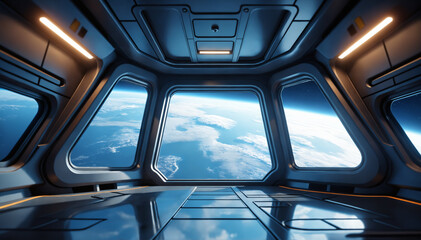 View from a spacestation orbiting a planet.

