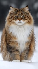 Obraz premium Majestic Norwegian Forest Cat in Winter Snow.