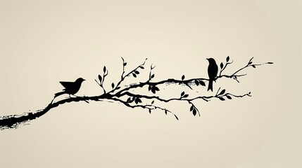 A tree branch featuring two birds is vectored, Generative AI.