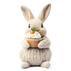 Obraz premium Soft plush rabbit holding a cupcake