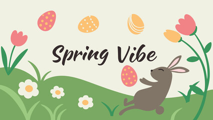 Celebrate easter with cute bunny and eggs spring season vector illustration art