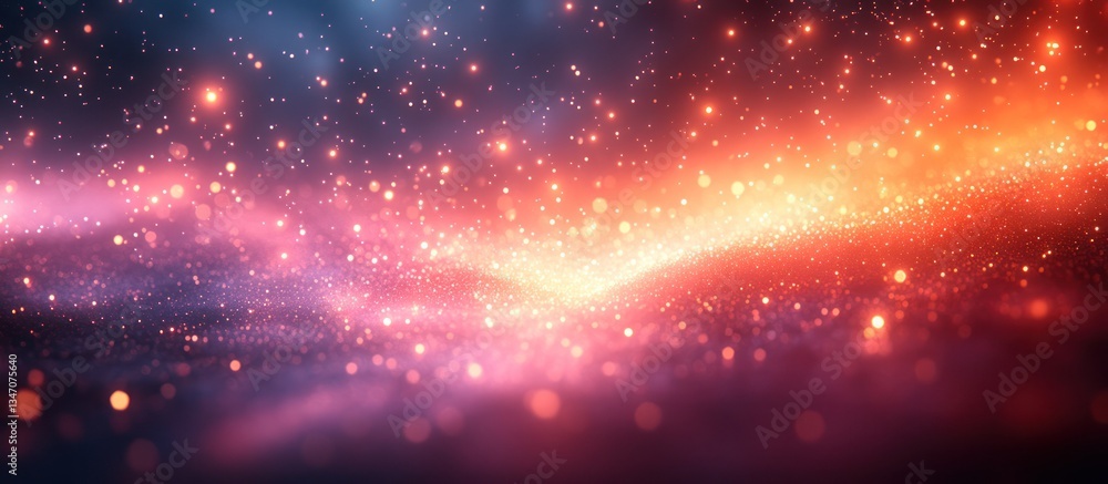Poster abstract cosmic nebula with vibrant colors and sparkling particles.