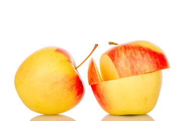 Two juicy apples, macro, isolated on white background.