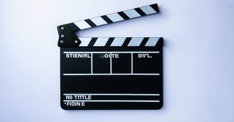 Obraz premium Movie clapperboard with empty title section deep navy and bright silver symbolizing film industry branding