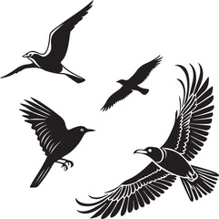 Obraz premium Silhouettes of various birds flying in nature