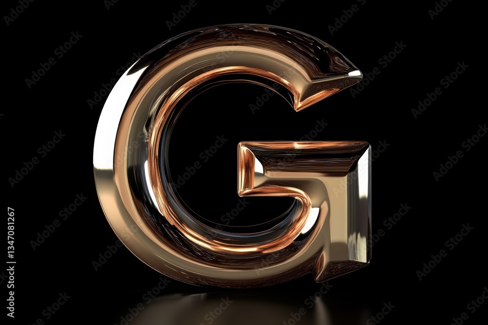 Poster Shiny metallic letter G with a reflective surface against a black background showcasing modern design style